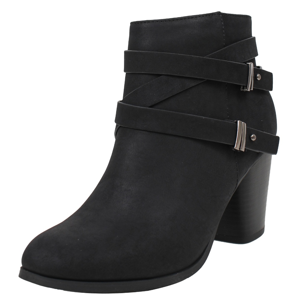 Size 10 Black Criss Cross Multi Strap Stacked Ankl - Picture 2 of 5